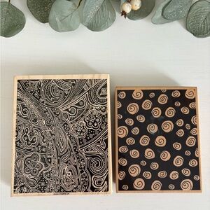 2 Large Wood Rubber Background Stamps